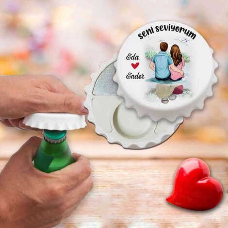 Sweetheart Themed Customised UV Printed Bottle Cap Shaped Plastic Base Bottle Opener 58x15 mm - 7