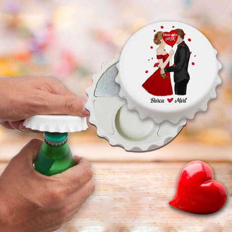 Sweetheart Themed Customised UV Printed Bottle Cap Shaped Plastic Base Bottle Opener 58x15 mm - 8