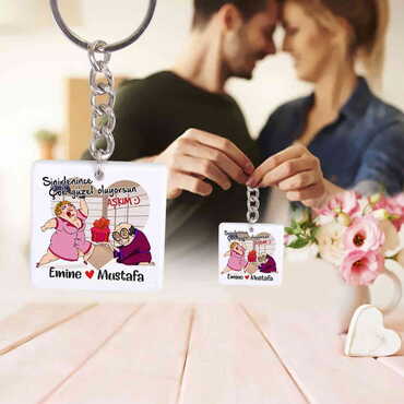 Sweetheart Themed Customised Uv Printed Plastic Base Round Keyring 40x108 mm - 2