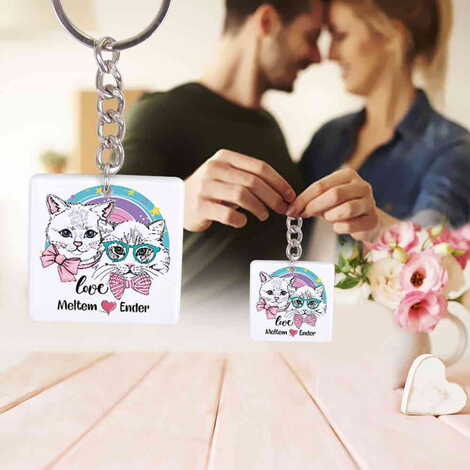 Sweetheart Themed Customised Uv Printed Plastic Base Round Keyring 40x108 mm - 3