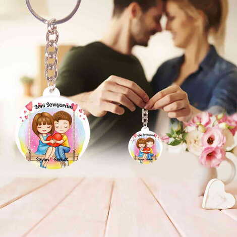 Sweetheart Themed Customised UV Printed Plastic Base Square Keyring 38x100 mm - 6