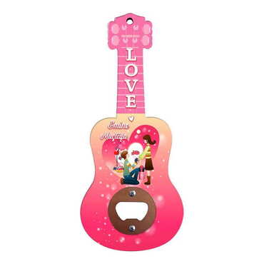 Sweetheart Themed Guitar Shaped Printed MDF Wooden Bottle Opener 200x89 mm - 2