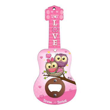 Sweetheart Themed Guitar Shaped Printed MDF Wooden Bottle Opener 200x89 mm - 3