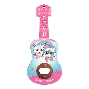 Sweetheart Themed Guitar Shaped Printed MDF Wooden Bottle Opener 200x89 mm - 4