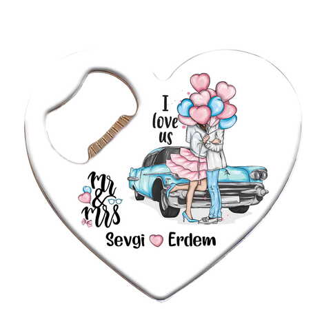 Sweetheart Themed Heart Shaped Metal Magnetic Bottle Opener 85x76 mm - 4