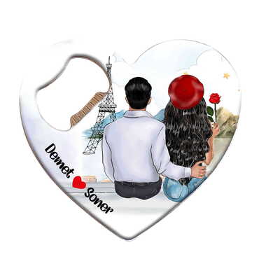 Sweetheart Themed Heart Shaped Metal Magnetic Bottle Opener 85x76 mm - 5