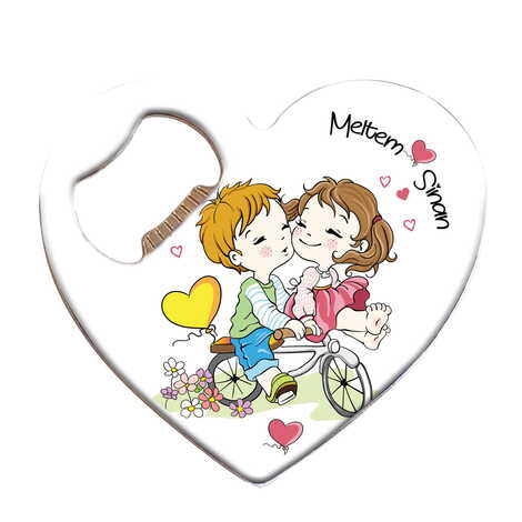 Sweetheart Themed Heart Shaped Metal Magnetic Bottle Opener 85x76 mm - 8