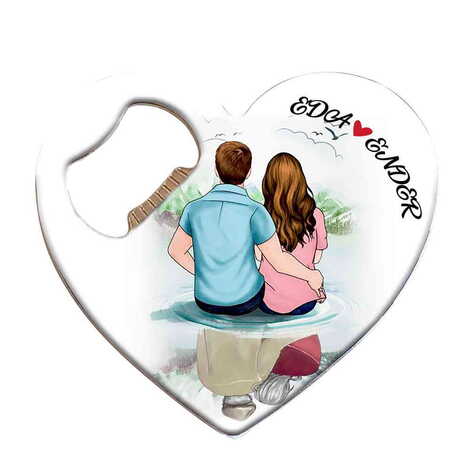 Sweetheart Themed Heart Shaped Metal Magnetic Bottle Opener 85x76 mm - 9