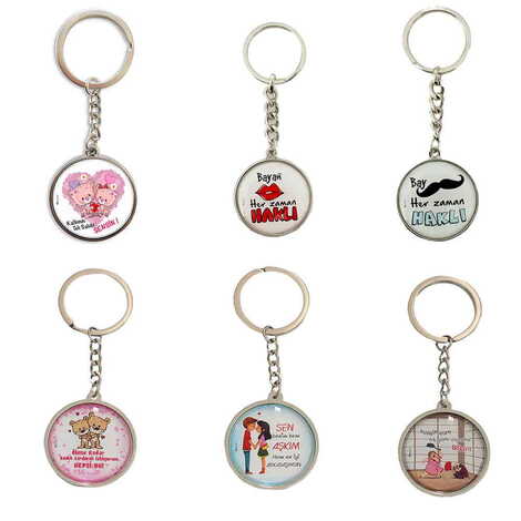 Sweetheart Themed Metal Double Face Round Keychain 40x95 mm - 2