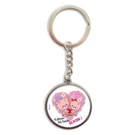 Sweetheart Themed Metal Double Face Round Keychain 40x95 mm - 3