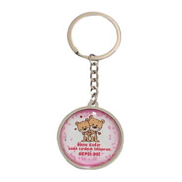 Sweetheart Themed Metal Double Face Round Keychain 40x95 mm - 6