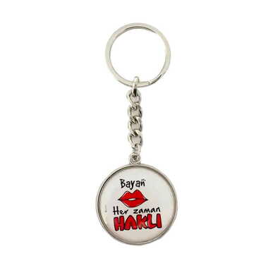 Sweetheart Themed Metal Double Face Round Keychain 40x95 mm - 8