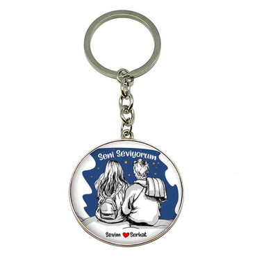 Sweetheart Themed Metal Round Keychain 40x100 mm - 4