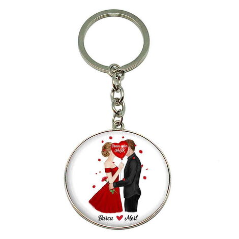 Sweetheart Themed Metal Round Keychain 40x100 mm - 9