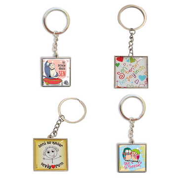 Sweetheart Themed Metal Square Shaped Double Face Keychain 36x95 mm - 2