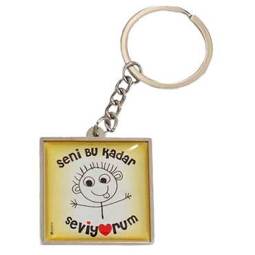 Sweetheart Themed Metal Square Shaped Double Face Keychain 36x95 mm - 5