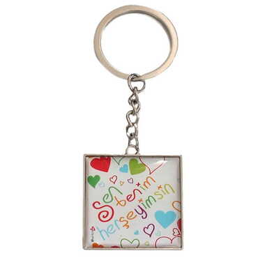 Sweetheart Themed Metal Square Shaped Double Face Keychain 36x95 mm - 6