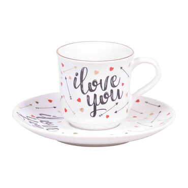 Sweetheart Themed Turkish Ceramic Custom Printed Turkish Coffee Cup Set of 2 pcs - 8