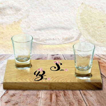 Sweetheart Themed Wooden Shot Glass Serving Set of 2 pcs - 3