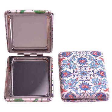 Tile Pattern Themed Custom Printed Rectangular Curved Pocket Mirror - 3