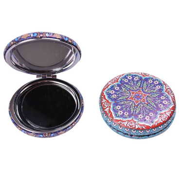 Tile Pattern Themed Custom Printed Round Curved Pocket Mirror - 9