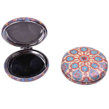 Tile Pattern Themed Custom Printed Round Curved Pocket Mirror - 11