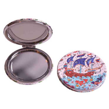 Tile Pattern Themed Custom Printed Round Pocket Mirror - 3