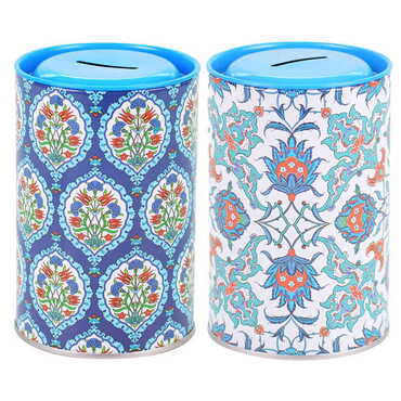 Tile Pattern Themed Customised Kids Tin Round Coin Box 83x83x125 mm - 2