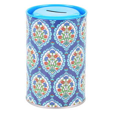 Tile Pattern Themed Customised Kids Tin Round Coin Box 83x83x125 mm - 3