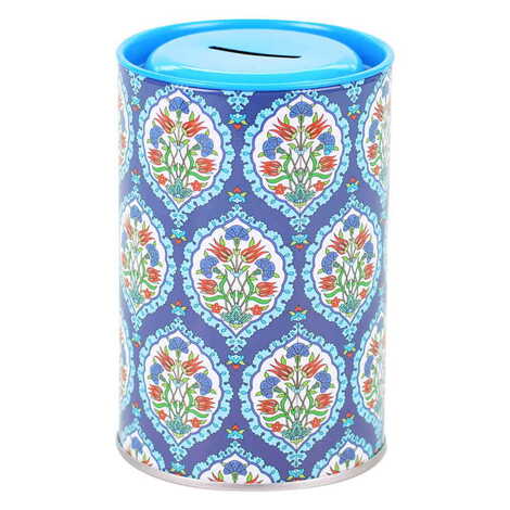 Tile Pattern Themed Customised Kids Tin Round Coin Box 83x83x125 mm - 3