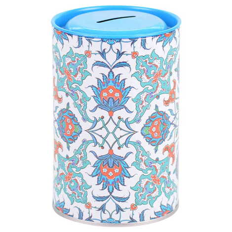 Tile Pattern Themed Customised Kids Tin Round Coin Box 83x83x125 mm - 4