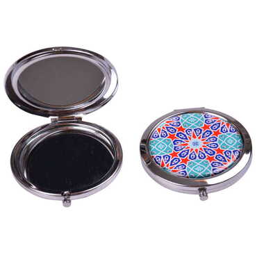 Tile Pattern Themed Customised Metal Epoxy Travel Make Up Compact Mirror 70x11 mm - 3