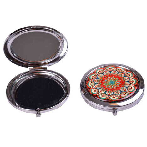 Tile Pattern Themed Customised Metal Epoxy Travel Make Up Compact Mirror 70x11 mm - 5