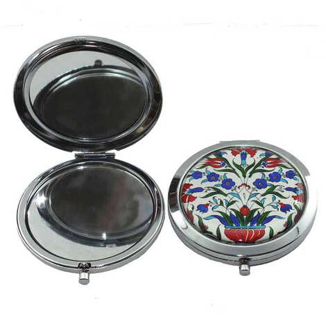 Tile Pattern Themed Customised Metal Epoxy Travel Make Up Compact Mirror 70x11 mm - 10