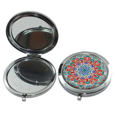 Tile Pattern Themed Customised Metal Epoxy Travel Make Up Compact Mirror 70x11 mm - 11