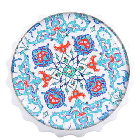 Tile Pattern Themed Round Cap Shaped Magnetic Bottle Opener 63x15 mm - 3