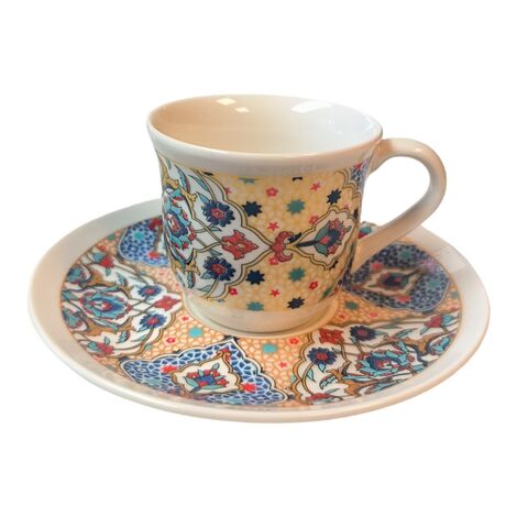 Tile Pattern Themed Turkish Ceramic Ataturk Printed Turkish Coffee Cup Set of 6 pcs - 8