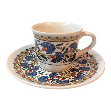 Tile Pattern Themed Turkish Ceramic Ataturk Printed Turkish Coffee Cup Set of 6 pcs - 9