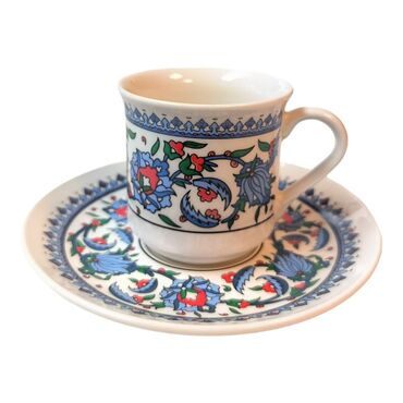 Tile Pattern Themed Turkish Ceramic Ataturk Printed Turkish Coffee Cup Set of 6 pcs - 11