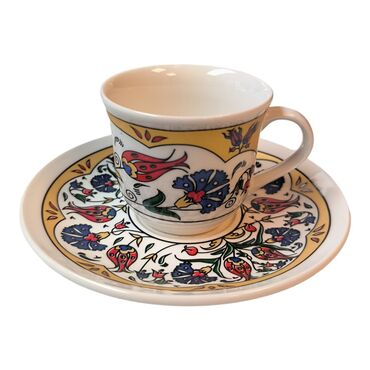 Tile Pattern Themed Turkish Ceramic Ataturk Printed Turkish Coffee Cup Set of 6 pcs - 12