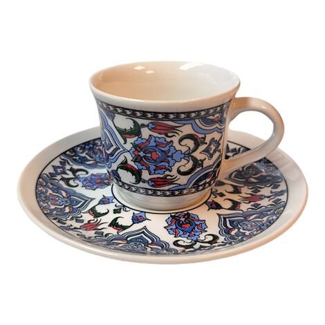 Tile Pattern Themed Turkish Ceramic Ataturk Printed Turkish Coffee Cup Set of 6 pcs - 13