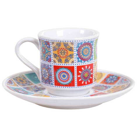 Tile Pattern Themed Turkish Ceramic Custom Printed Turkish Coffee Cup Set of 2 pcs - 14