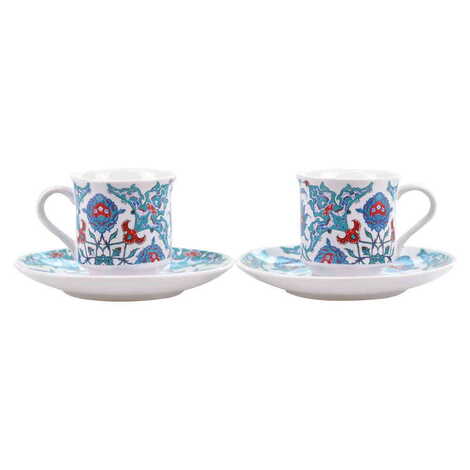 Tile Pattern Themed Turkish Ceramic Custom Printed Turkish Coffee Cup Set of 2 pcs - 7