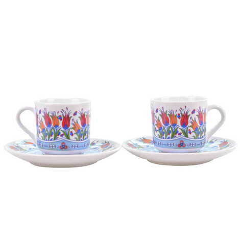 Tile Pattern Themed Turkish Ceramic Custom Printed Turkish Coffee Cup Set of 2 pcs - 9