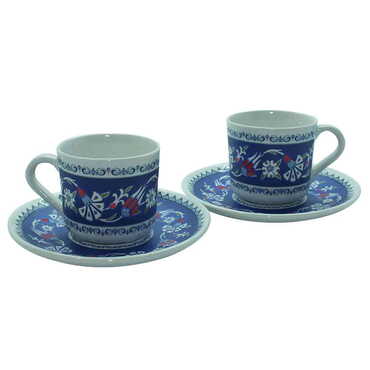 Tile Pattern Themed Turkish Ceramic Custom Printed Turkish Coffee Cup Set of 2 pcs - 13