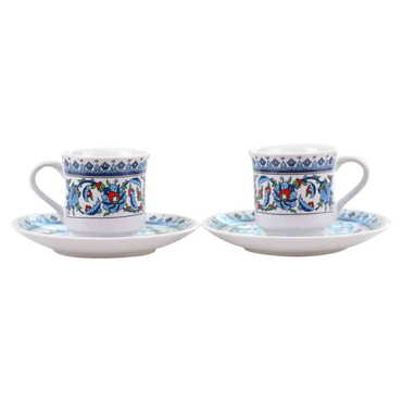 Tile Pattern Themed Turkish Ceramic Custom Printed Turkish Coffee Cup Set of 2 pcs - 12