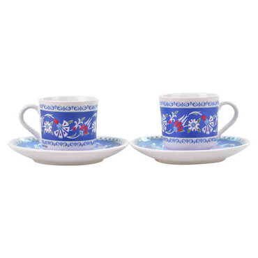 Tile Pattern Themed Turkish Ceramic Custom Printed Turkish Coffee Cup Set of 2 pcs - 10