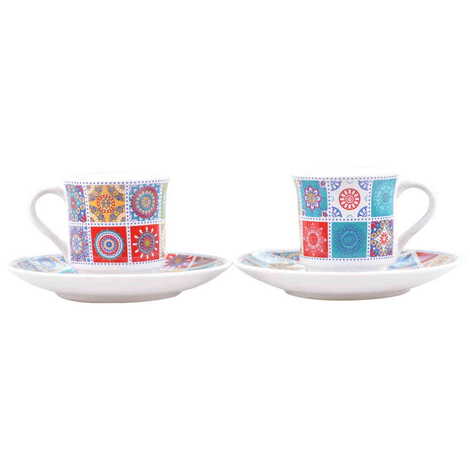 Tile Pattern Themed Turkish Ceramic Custom Printed Turkish Coffee Cup Set of 2 pcs - 6