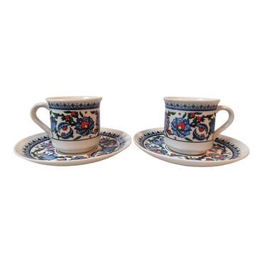 Tile Pattern Themed Turkish Ceramic Custom Printed Turkish Coffee Cup Set of 2 pcs - 15