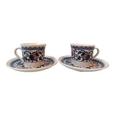 Tile Pattern Themed Turkish Ceramic Custom Printed Turkish Coffee Cup Set of 2 pcs - 17